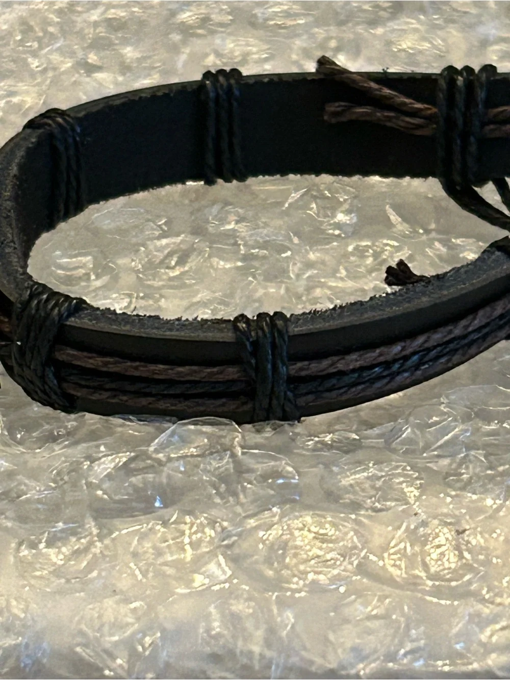 Men's Brown or Black Leather Peace Sign Adjustable Bracelet wAntique Metal Plate